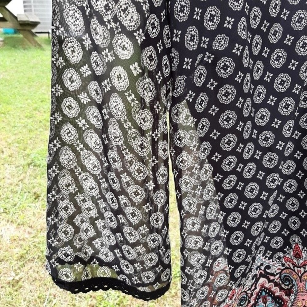 AUW Bohemian Tunic Lined Mini Dress Back Cut-out Bell Sleeve Size M - Picture 4 of 15